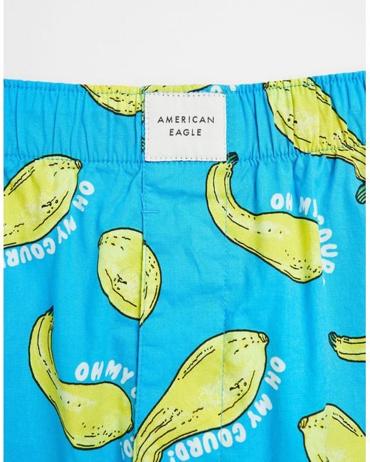American Eagle Blue Oh My Gourd Pattern Stretch Woven Boxers for men