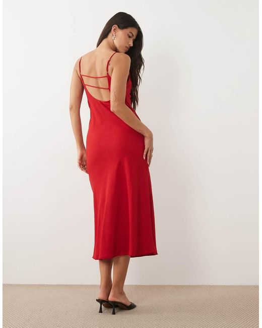 Mango Red Cowl Neck Midi Dress
