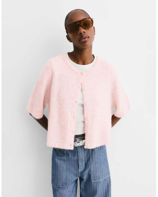Pull&Bear Pink Knit Short Sleeve Cardigan