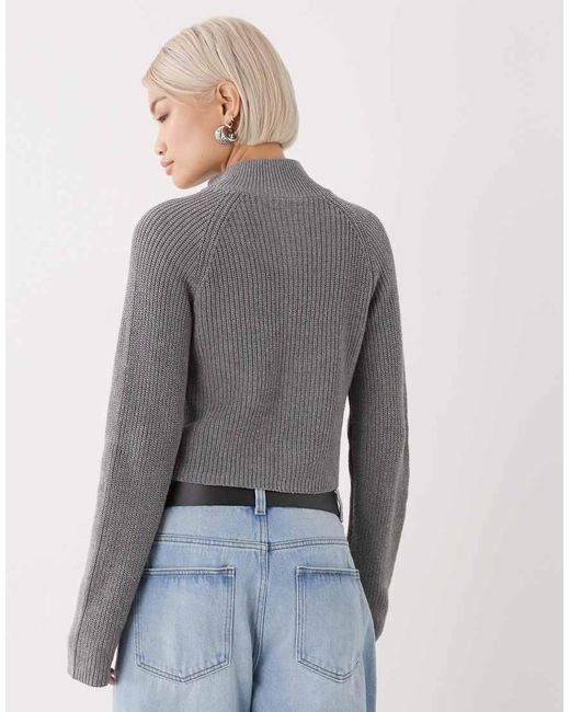 Noisy May Gray High Neck Full Zip Through Cardigan
