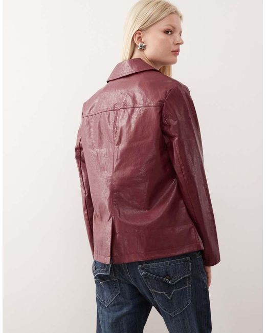 Reclaimed Vintage Red Washed Leather Look Slimmer Fit Blazer