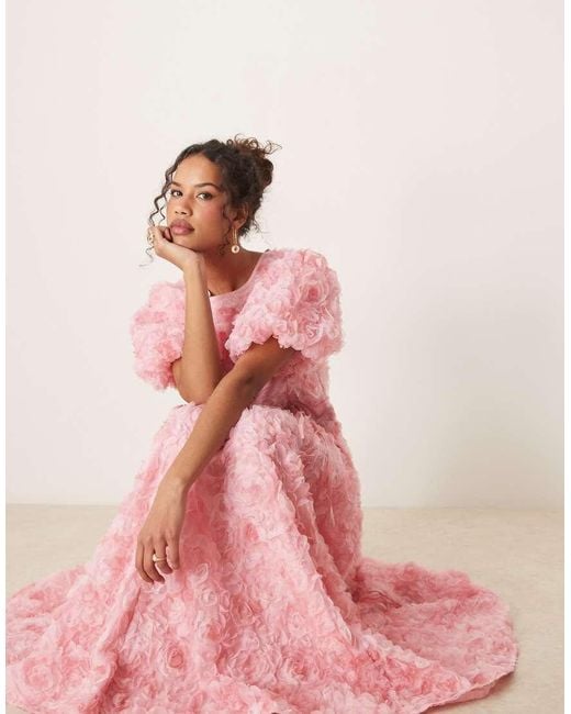 Sister Jane Pink 3d Floral Tulle Midi Dress