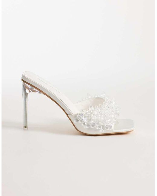 Public Desire Natural Blanca Heeled Sandal Mules With Stones