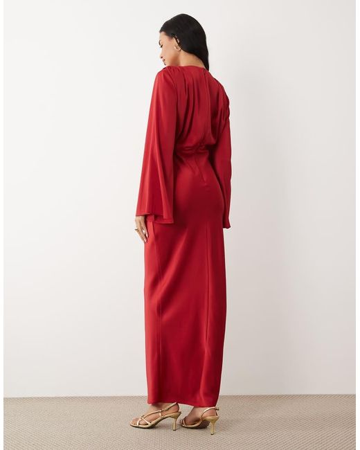 ASOS Red Flute Sleeve Draped Maxi Dress