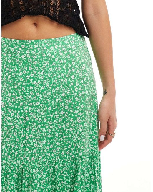 Monki Maxi Rok Met Stroken En Weidebloemenprint in het Green