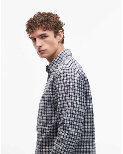 ASOS Gray Relaxed Micro Plaid Shirt With Pockets for men