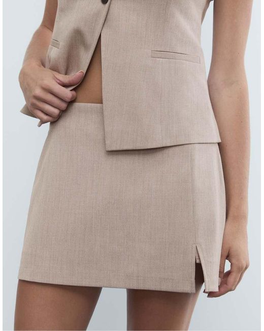 Gonna Pantalone Color Pietra Con Spacco Laterale di Stradivarius in White