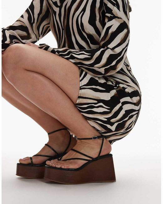 TOPSHOP Brown Hallie Strappy Wedge