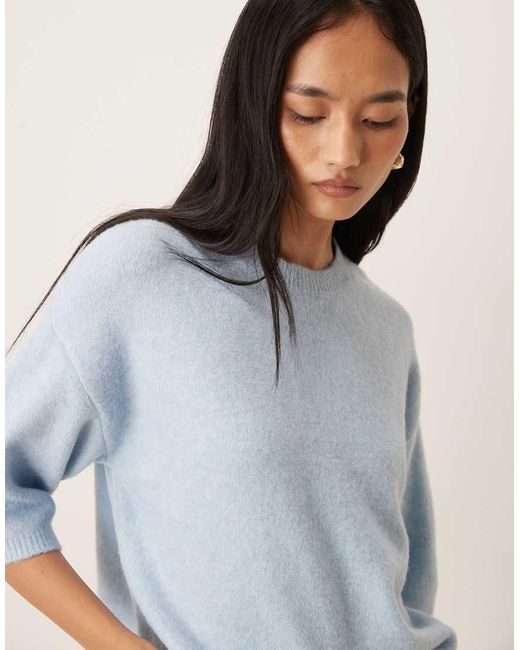 Jdy Blue Short Sleeve Knitted Jumper With Wool