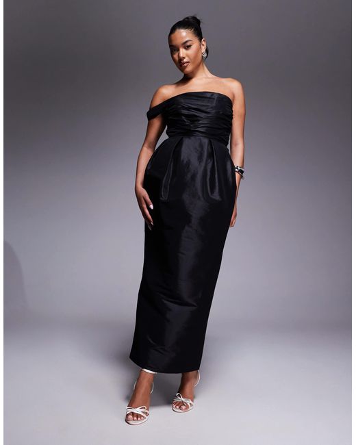 Jarlo Women's Blue Structured Asymmetric Off Shoulder Maxi Dress