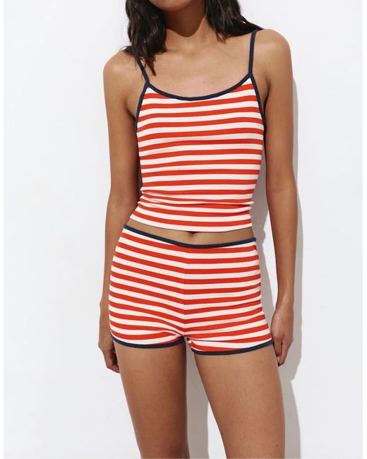 Pull&Bear Red Striped Ribbed Shorts