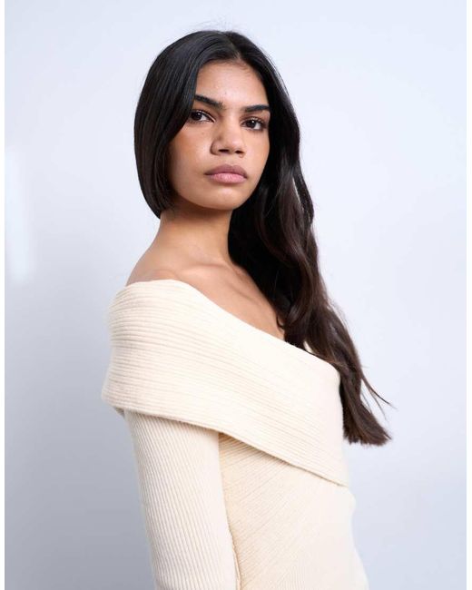 TOPSHOP Gebreide Top Met Omslag En Lange Mouwen in het White