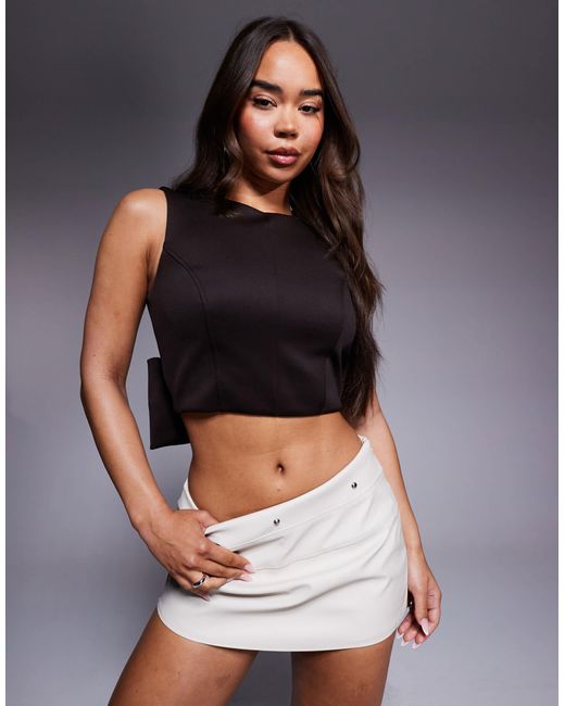 ASOS Brown Bow Detail Open Back Crop Top