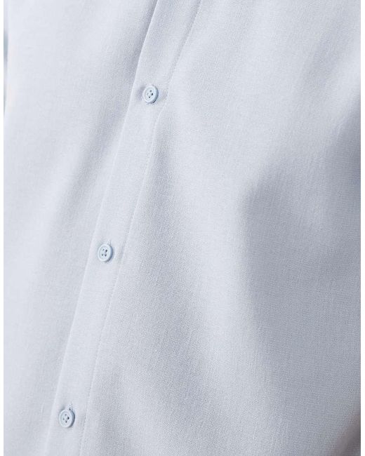 New Look Blue Linen Blend Revere Shirt for men