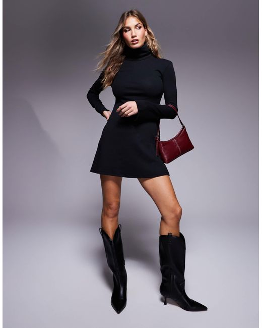 ASOS Blue Ribbed Roll Neck Mini Dress