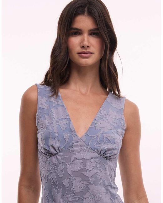 Reclaimed Vintage Blue Texture Burnout V Neck Top
