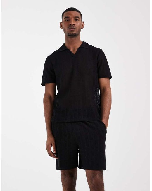 New Look Black Crochet Shorts for men