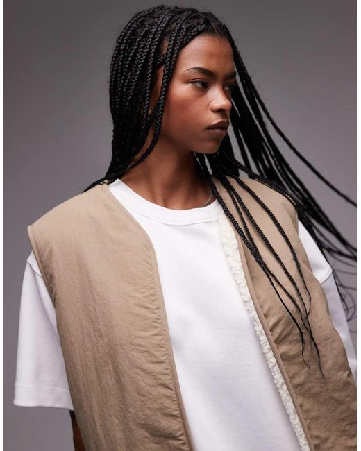 TOPSHOP Natural Chuck On Borg Reversible Gilet