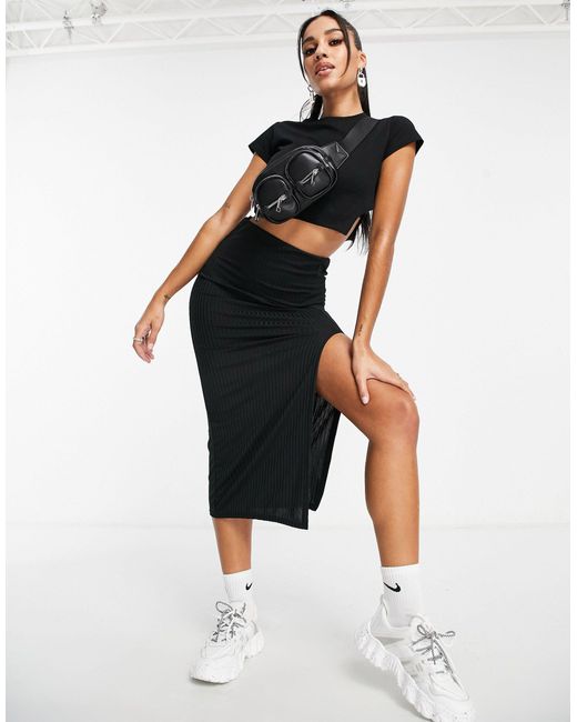 I Saw It First Black Midi Skirt With High Thigh Split