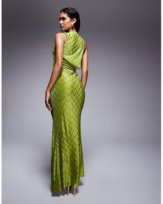 ASOS Green Sleeveless Draped And Cut Out With Trim Detail Maxi Dress