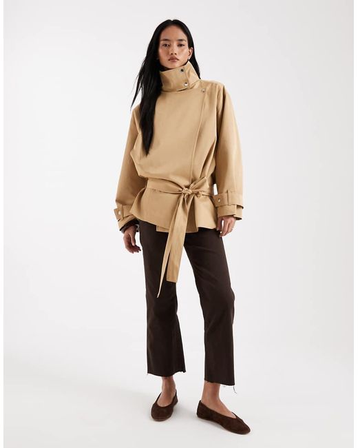 ASOS Natural Funnel Neck Drop Waist Jacket