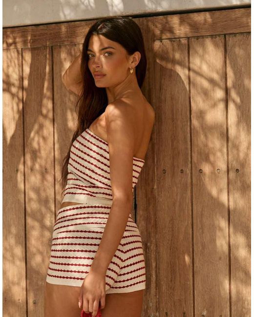 The Frolic Brown Exclusive Crochet Fold Over Bandeau Crop Top Co-ord
