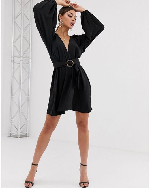 black kimono mini dress