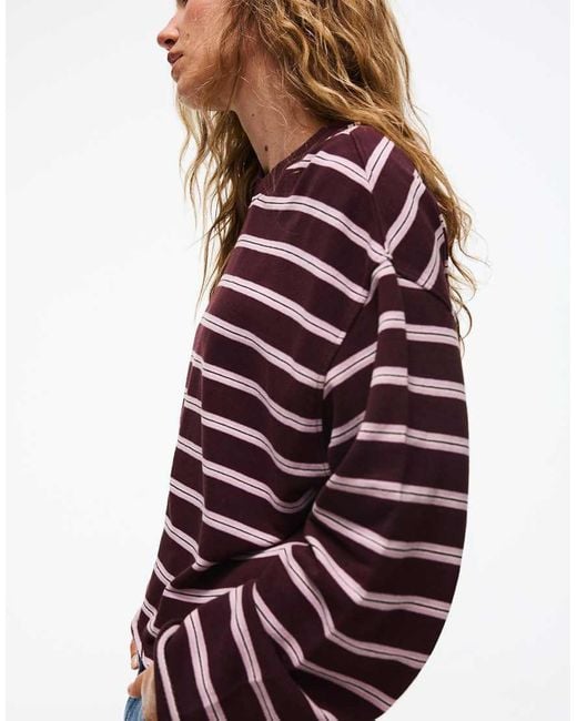 Bershka Red Striped Round Neck Sweatshirt