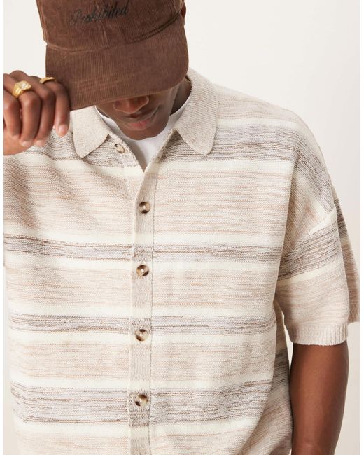 ASOS – locker geschnittenes strick-polohemd in Natural für Herren