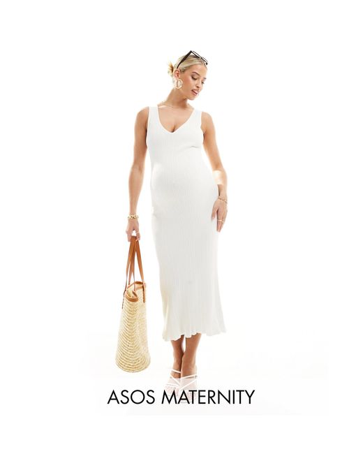 ASOS White Asos Design Maternity Strappy V Neck Midaxi Dress