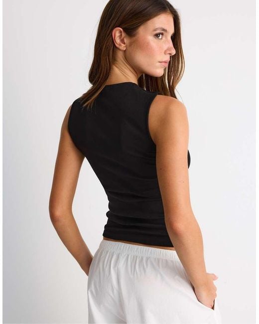 Stradivarius Black Basic Sleeveless T-Shirt
