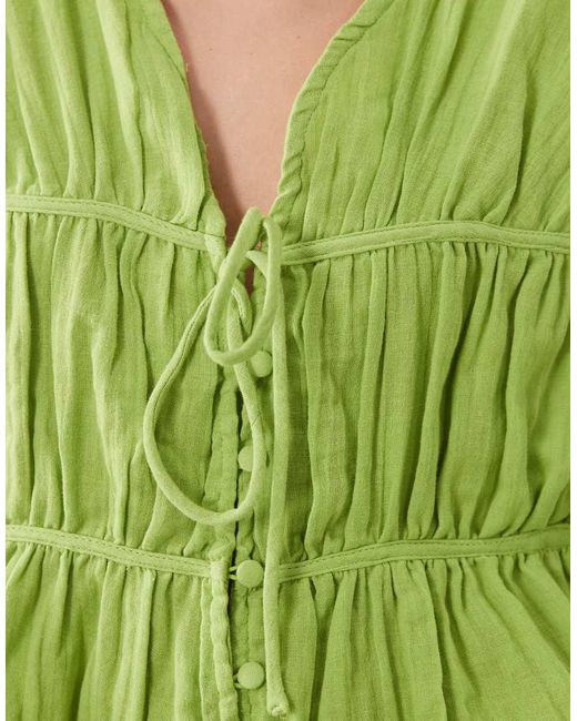 ASOS Green Long Sleeve Smock Top With Button Front