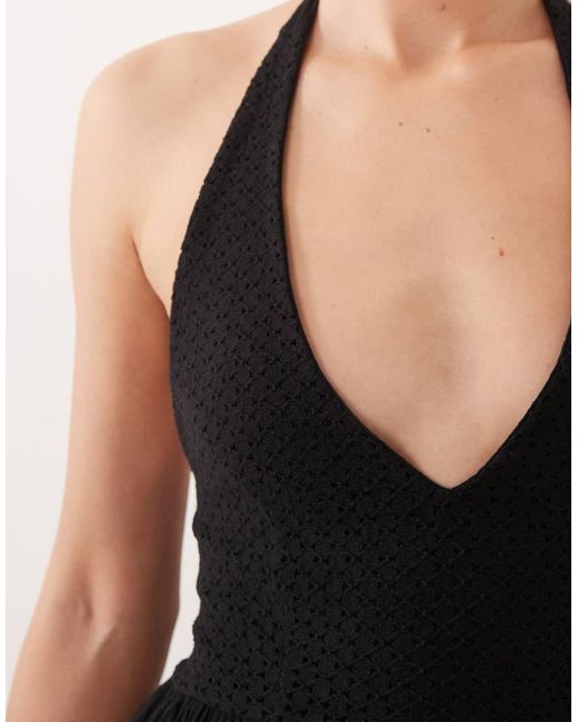 ASOS Black Crochet Halter Tiered Midi Dress