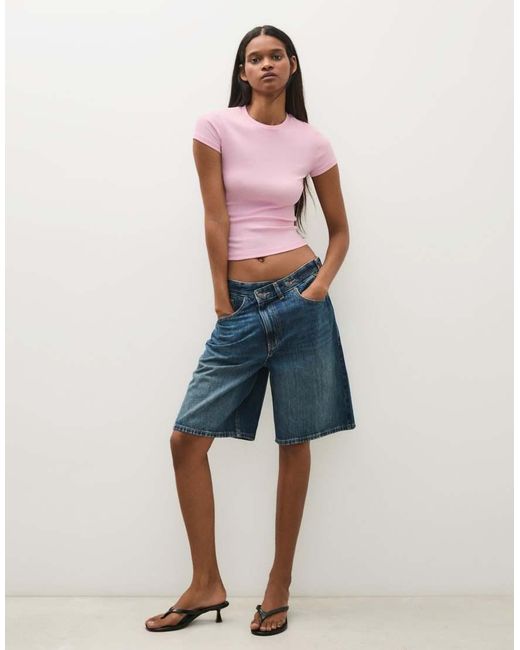 Bershka Pink Short Sleeve Round Neck T-Shirt
