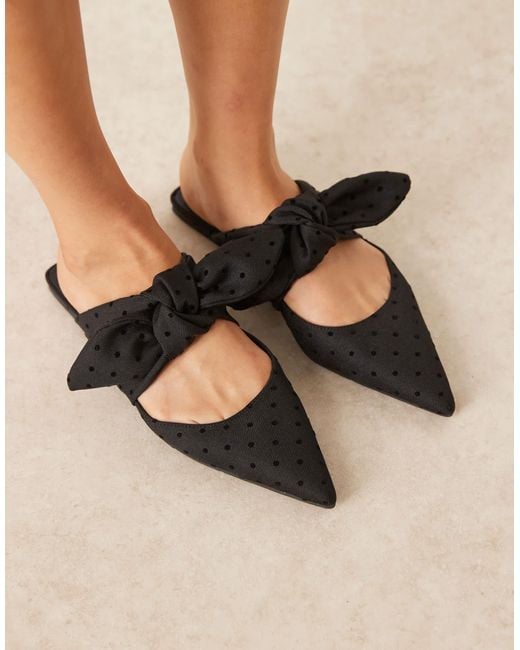 Asos Design Wide Fit Black Lunar Bow Detail Mules