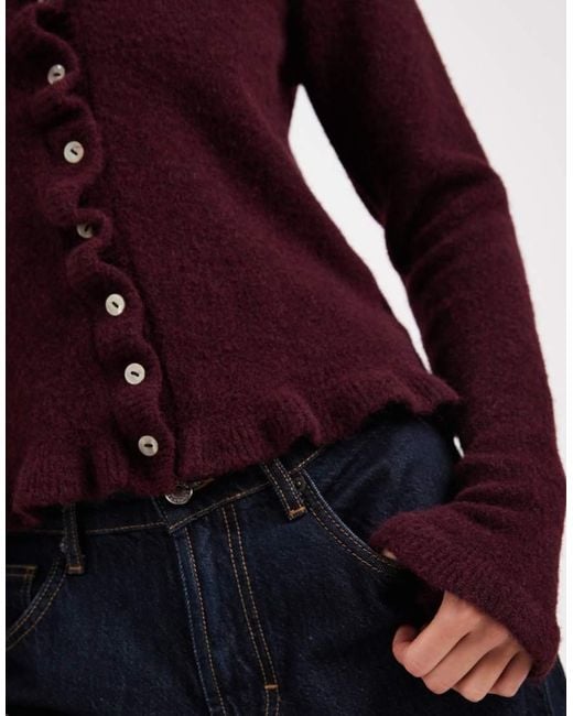 ASOS Purple Knitted Ruffle Cardigan With Wool