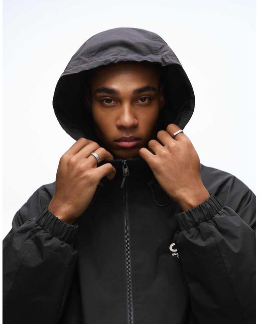 Bershka Black Technical Hooded Jacket for men