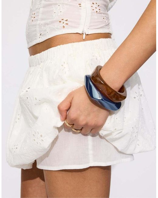 Stradivarius White Swiss Embroidery Balloon Skirt