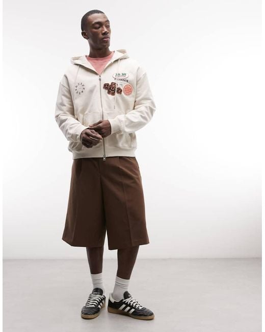 AllSaints Natural Patcher Patcher Zip Through Embroidered Logo Hoodie for men
