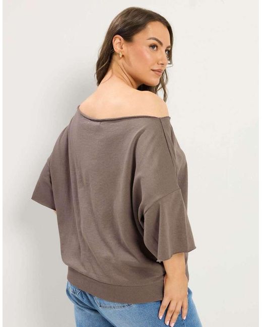 Yours Clothing Brown Off Shoulder Sweatshirt