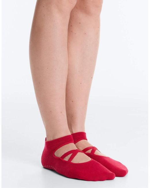 Oysho Red 2 Pairs Of Cotton Blend Yoga And Pilates Sneaker Socks With Crossover Straps