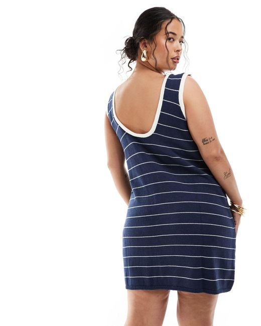 ASOS Blue Asos Design Curve Knitted A Line Mini Dress With Tipped Neckline