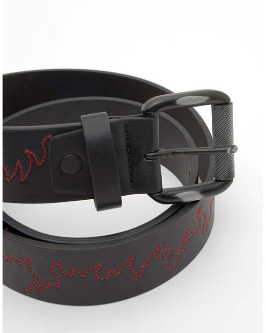 Pull&Bear Blue Embroidered Flame Belt for men