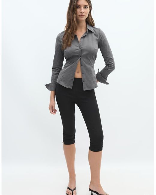 Stradivarius Gray Basic Striped Fitted Shirt