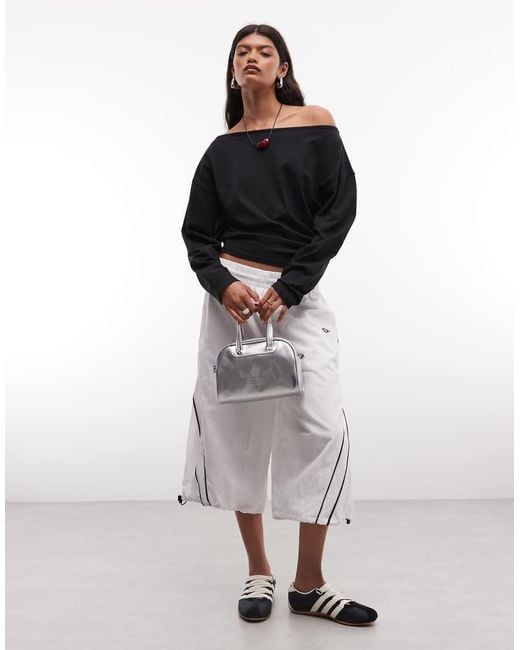Collusion White Long Sleeve Drapey Off-the-shoulder Top