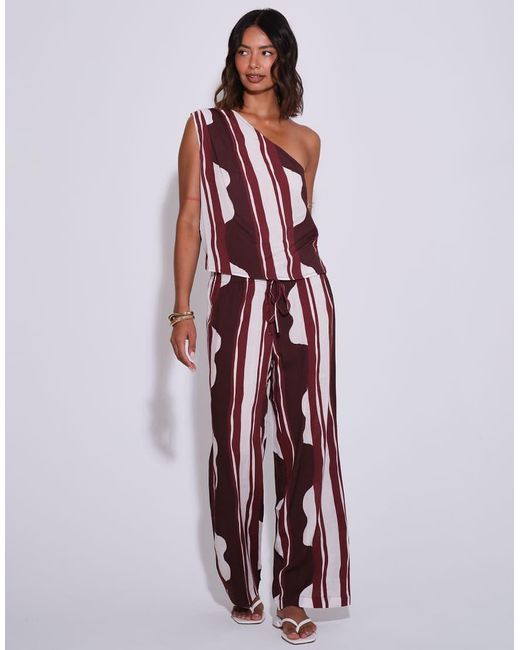 South Beach Red Striped One Shoulder Top