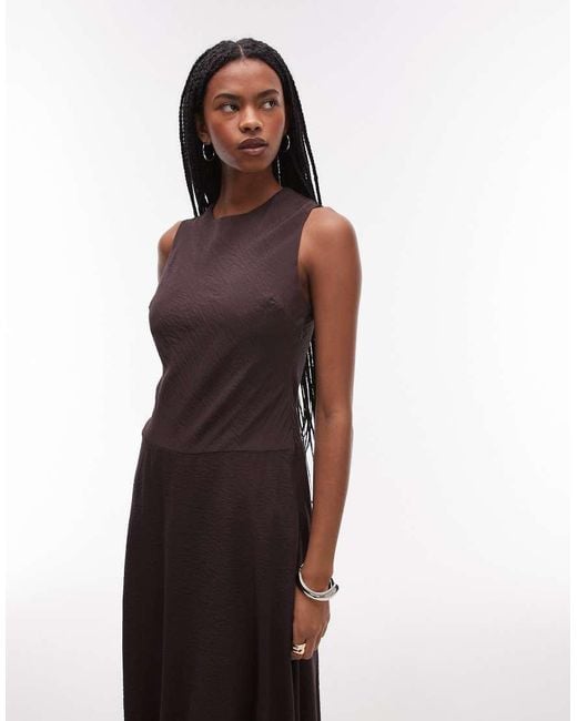 Mango Brown Midi Dress With Soft Bubble Hem