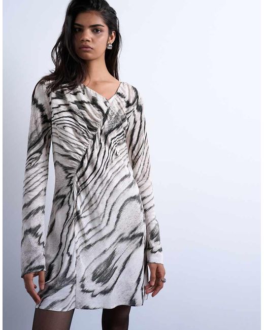 TOPSHOP Nette Asymmetrische Mini-Jurk Met Abstracte Print in het White