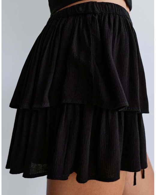 Pull&Bear Skort Met Ruches in het Black