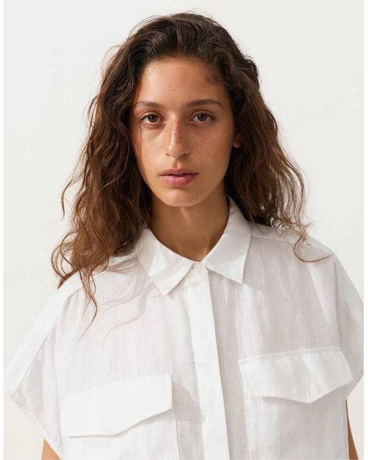 Oysho Natural 100% Linen Collared Shirt With Pockets